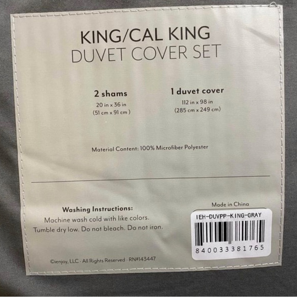 King / Cal King 3-Piece Gray Pinch Pleat Duvet Cover Set - Picture 5 of 10